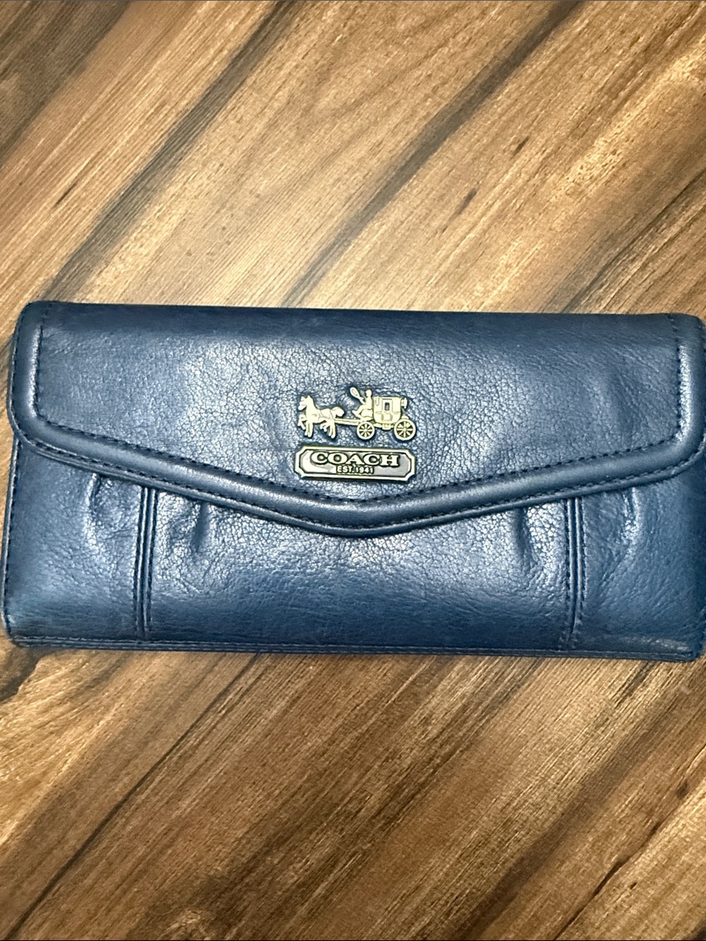 Vintage -Coach Navy Leather Continental Clutch Wallet